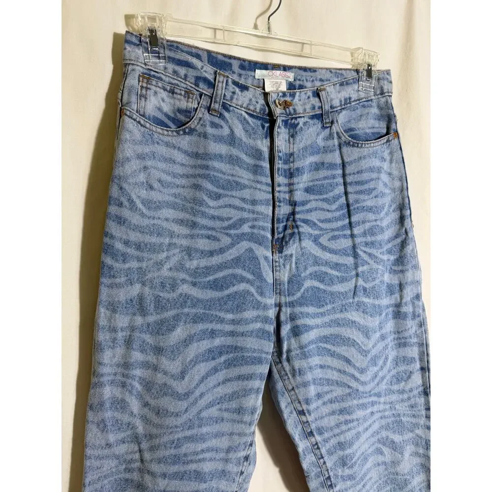 Vintage CKLass Zebra Print Acid Wash Jeans Size 9 Blue High Rise Mom Jeans 90s - Picture 2 of 6